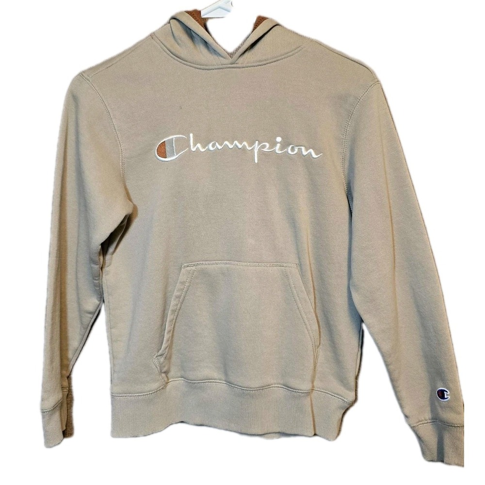 Champion Youth Hoodie 👕 Size M 8-10 Tan‎ Pullover Sweatshirt 🏆 Cozy Kids Top